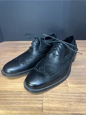 Cole Haan Black Leather Wingtip Oxford Shoes